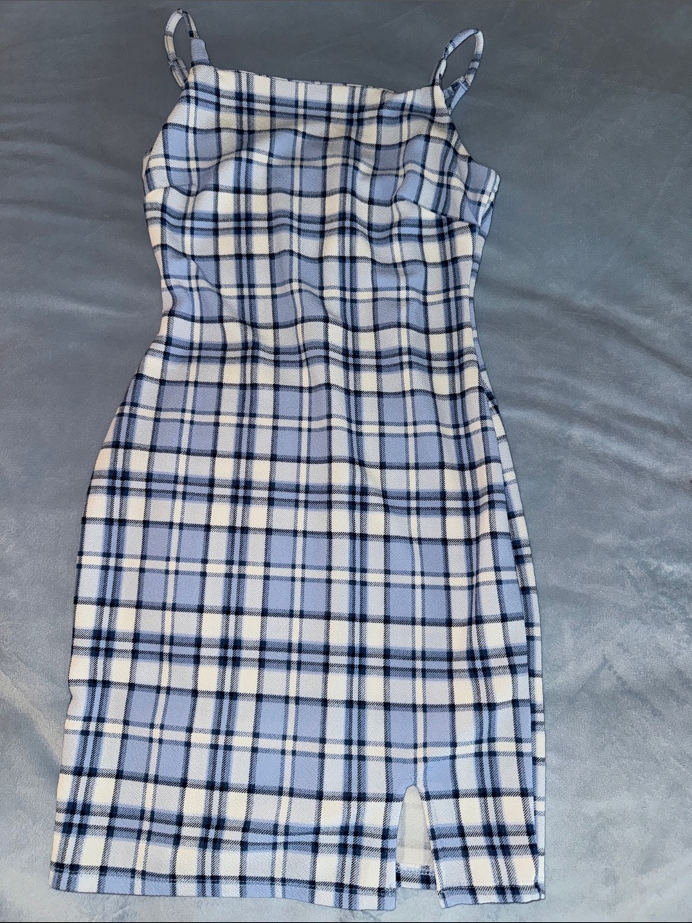 Blue plaid bodycon dress